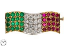 Spilla oro giallo 18 kt 750 ITALIA diamanti smeraldi rubini -986/ST-