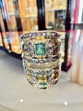 Anello Oro Bicolore 18kt 750 con Diamanti 0,30ct E Smeraldo 0,30 Ct. Peso 9,8gr