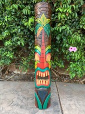 Tiki Totem Palma Maschera Legno Tropicale Bar Patio Decorazione 39"x 6"in