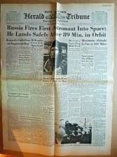 YURI GAGARIN IL PRIMO UOMO NELLO SPAZIO-da HERALD TRIBUNE del 1961-RIF.9642