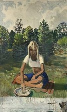 Impressionista Karl Adser Seduto Ragazza Prima Pini Dipinto a Olio 20. Jh