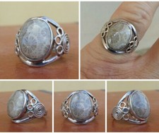 ANELLO ARGENTO  925 donna corallo fossile solitario 
