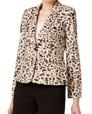 Calvin Klein Blazer Leopard Print Brown Tan Notched Suit Jacket SZ 8 New $119