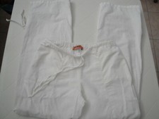 PANTALONI DONNA CASUAL COMODI IN LINO BIANCO Tg 42 CON COULISSE IN VITA