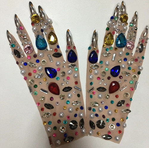 Guanti rete nudi strass - a,