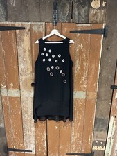 Desigual Abito Senza Maniche Frange Nero Fiori Geometrici Sera Originale 44