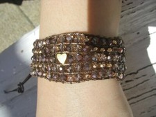 Bracelet perles AB cuir marron