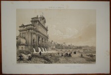 Stampa antica old print Benoist Roma 1870 Acqua paola gianicolo fontanone