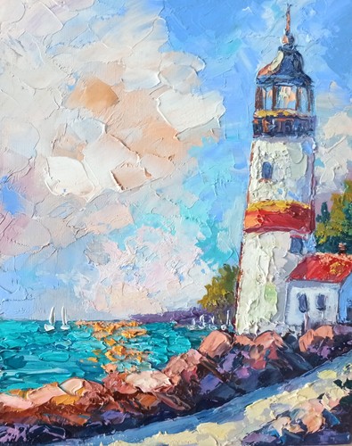 Dipinto olio paesaggio - , marino