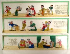 3 Pannelli In Vetro Lanterne Magiche Personaggi Scene Umoristiche XIX