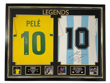 Maglia maglia maglietta firmata Diego Maradona e PELE incorniciata autografo DISPLAY