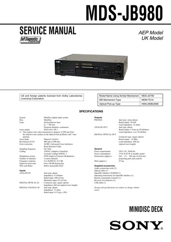 Sony mds jb980 - jb, 980