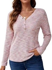 Top In Maglia A Nido D'Ape da Donna, Scollo A V, Maniche Lunghe, Eleganti C5456