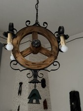 Lampadari Legno e ferro battuto simil ruota di carro