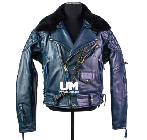 Giacca pelle uomo blu stile - in,