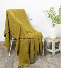 Copriletto Indiano Coperta Mano Si Profilava Scialle Etnico Cotone Verde Divano