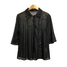 Camicia donna Benedetta stampa a pois manica 3/4 nero bianco poliestere,