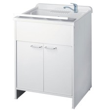 Mobile Lavatoio a 2 Ante in Pvc con Lavabo e Kit Scarico Incluso 60x60x85H cm