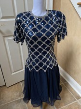 Abito vintage Niteline by Della Roufogali seta paillettes perline taglia 4