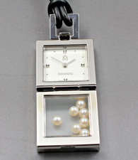 Mikimoto NNS-372F Ciondolo Orologio Collana Perle Quadrante Argento Donna...