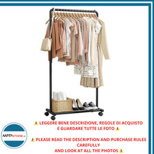 Appendiabiti Sakugi con mensola in rete e ruote, facile da montare - Nero