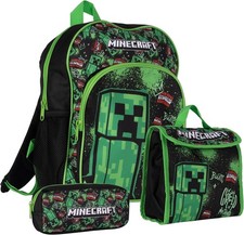 Minecraft Creeper Zaino, Borsa per il Pranzo e Astuccio per Matite Set 3 Pezzi 