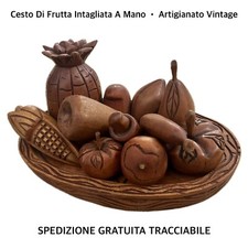 CESTO DI FRUTTA FINTA • Vintage • In Legno Lavorato A Mano Artigianato Italiano