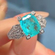Nuovo Rettangolo Paraiba Neon Blu Gemma Moda Donna Ragazza Gioielli Anelli Argento