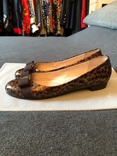 SALVATORE FERRAGAMO LUSSO BALLERINE PELLE PATENT VARINA LEOPARD 9 B US 39 6 UK