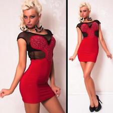 Abito da Sera Sexy Vestitino Chiffon Pietre Vetro Rosso-Nero #AK739