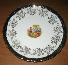 PIATTO BAVARIA stile Fragonard in porcellana con bordo oro - vintage