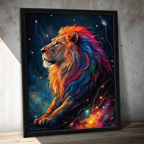 Quadro colorato maestoso leone
