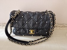 Borsa Chanel originale con fattura Chanel CC Flap Bag Peral Studded Quilted Lamb