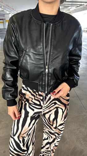 Bomber similpelle nero - in,