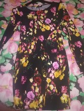 Abito Donna Bodyflirt Nero tubino Fantasia Fiori Floreale aderente XS 