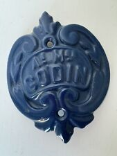 Antica targa stufa a legna carbone Godin smaltata francese ghisa curva BLU