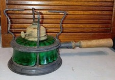 Antico Lume Fornello A Petrolio Alcool Vetro Verde E Legno F.lli Santini 