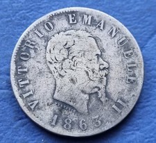 REGNO D'ITALIA VITTORIO EMANUELE II° SAVOIA MONETA DUE 2 LIRE STEMMA 1863 NAPOLI