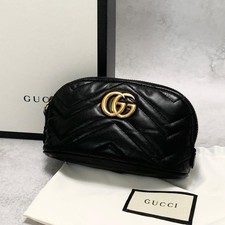 GUCCI Cosmetic Pouch GG Marmont borsa trapuntata pelle nera usata autentica