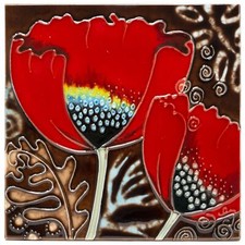 Coppia di papaveri Benaya piastrelle 20 cm fiori decorativi opera d'arte da parete targa ornamento