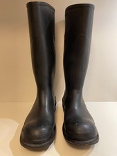 Stivali Dunlop Wellington Taglia 9 UK Gomma Nero Suola Cuoio Vintage Wellies