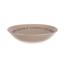 KASANOVA Piatto fondo tortora con scritta 20 cm in stoneware grigio Tavola