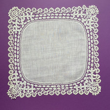 Fazzoletto antico merletto pizzo honiton 33 cm cotone bianco inglese