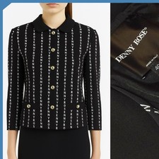 Denny Rose Blazer Da Donna Nero Taglia 40 Giacca 4 Bottoni Serigrafata Chic Slim