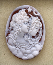 STUPENDO CAMMEO CONCHIGLIA FATTO A MANO NOTTE E GIORNO