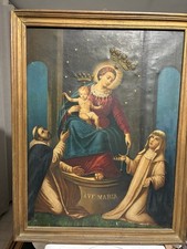 Quadro Stampa Su Tela Madonna Di Pompei Cornice In Legno Dorata E Coroncine