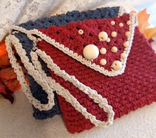 Borsa Cover Book Copertina Custodia Borsetta Cotone 20x15Cm Bordeaux Uncinetto  