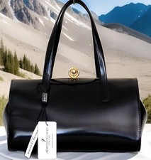 🌞BORSA A TRACOLLA ALBERTA DI CANIO STECCA DESIGNER ITALIANO PELLE DI VITELLO NERA🌺NUOVA CON ETICHETTE!