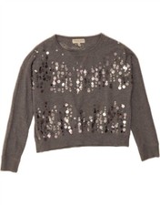 TWIN-SET Girls Crop Graphic Sweatshirt Jumper 9-10 Years Grey Cotton AE09