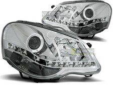 Coppia di Fari Anteriori LED DRL Look per VW POLO 9N3 2005-2009 Daylight Cromati